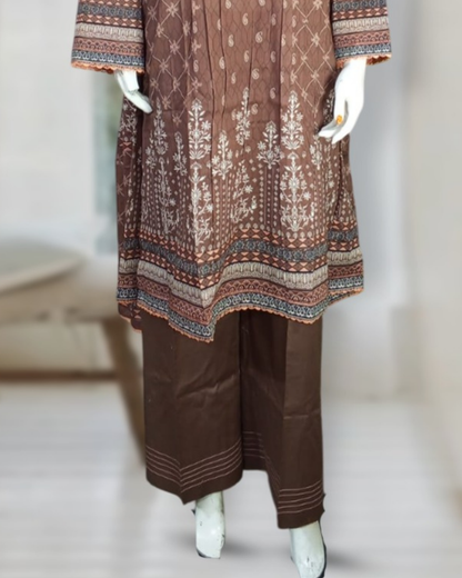 3 piece - French Beige Designer Printed Lawn Suit