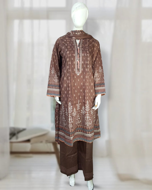 3 piece - French Beige Designer Printed Lawn Suit