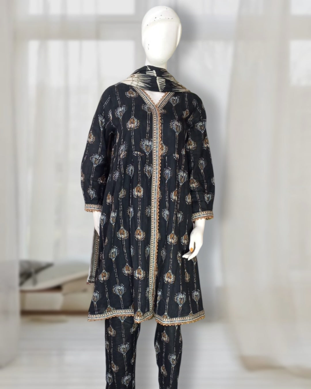 3 Piece - Tealish Blue Designer Printed Lawn suit