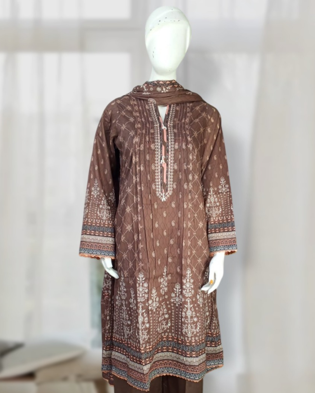 3 piece - French Beige Designer Printed Lawn Suit