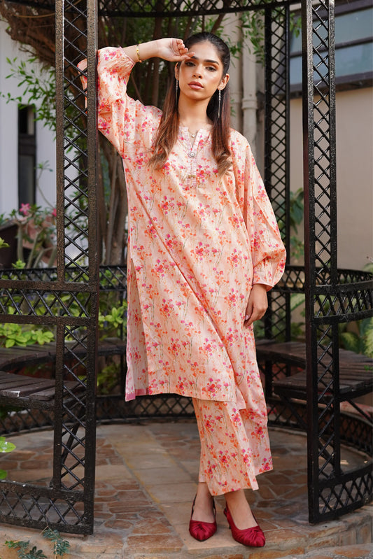 2 Piece - Creamy Pink Floral Lawn Printed Suit